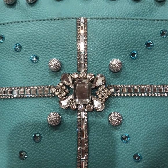 Aqua Leather Rhinestone Crossbody Bag - Picture 2 of 4